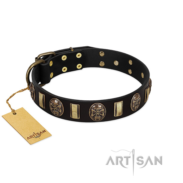 Handmade full grain genuine leather dog collar for easy wearing