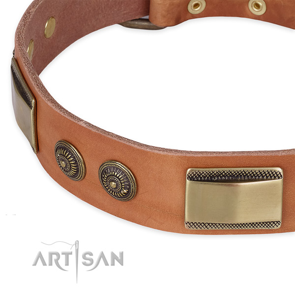 Adorned natural genuine leather collar for your stylish pet