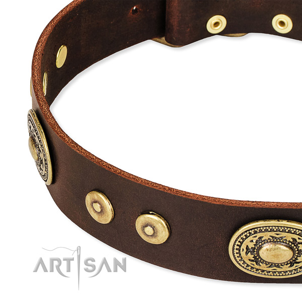 Adorned dog collar made of soft full grain natural leather