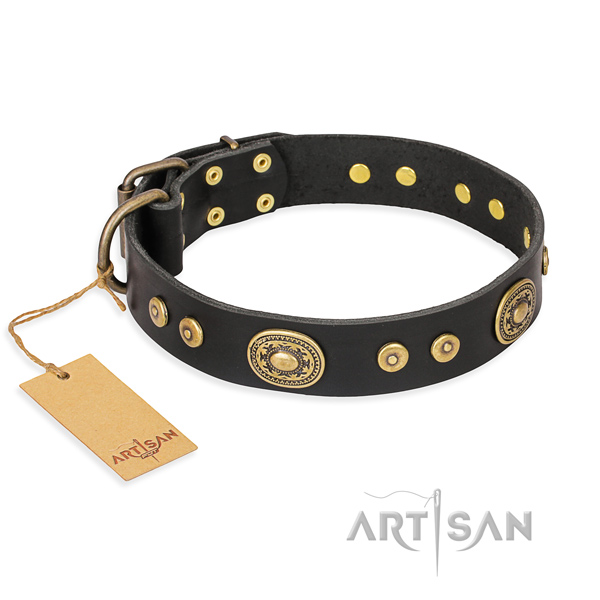 Genuine leather dog collar made of top notch material with corrosion proof buckle