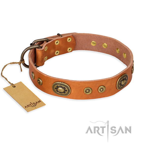 Leather dog collar made of flexible material with rust-proof fittings