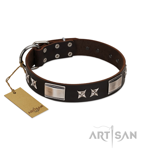 Adjustable dog collar of natural leather