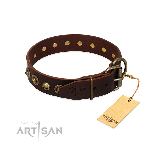 Natural leather collar with extraordinary decorations for your dog