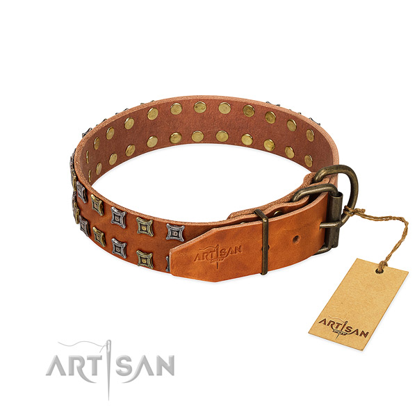 Flexible genuine leather dog collar created for your canine