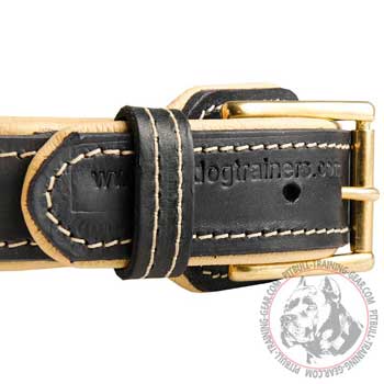 Durable brass buckle of leather dog collar for Pitbull