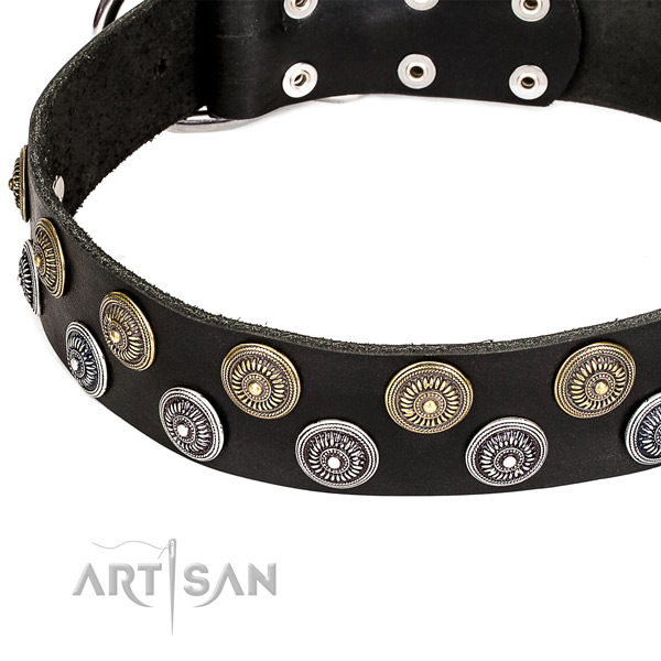 Genuine leather dog collar with awesome decorations