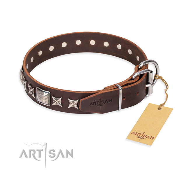 Handy use full grain genuine leather collar with decorations for your canine
