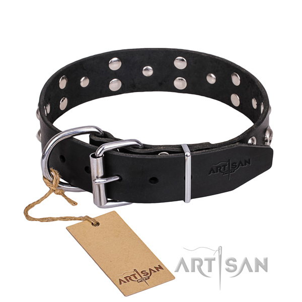 Reliable leather dog collar with corrosion-resistant hardware