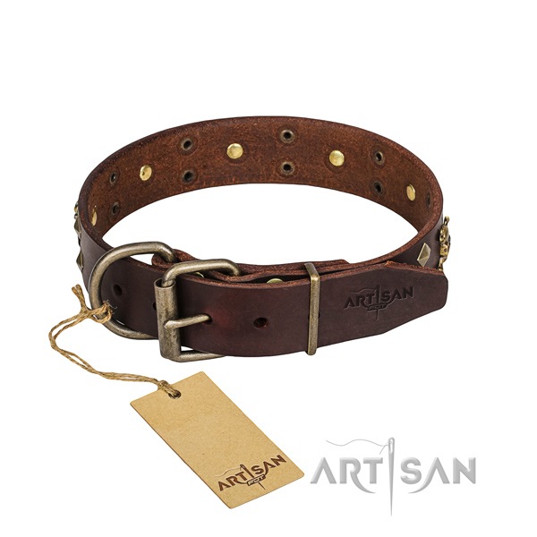 Leather dog collar with worked out edges for convenient daily use