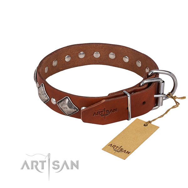 Full grain genuine leather dog collar with smoothly polished exterior