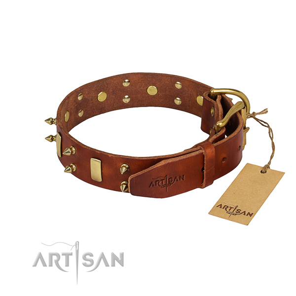 Full grain natural leather dog collar with smooth exterior