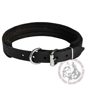 Nickel plated hardware of leather dog collar for Pitbull for leash fixation