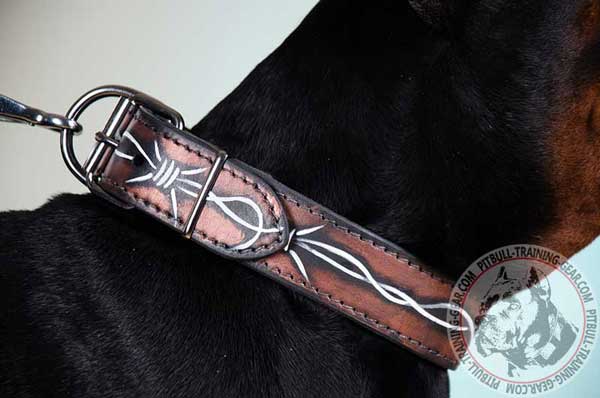Handpainted with Non-Toxic Paint Leather Dog Collar for Pitbull