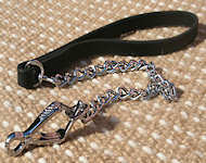Chrome Plated Chain Pitbull Leash with Leather Handle Chrome Plated Chain Pitbull Leash with Leather Handle