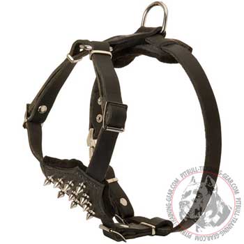 Walking Leather Pit Bull Puppy Harness with Rustless Spikes