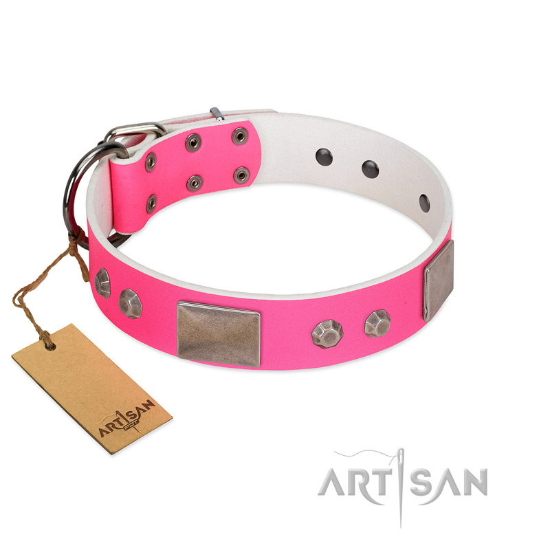 Brown Pink Checkered GD Luxury Dog Collar 