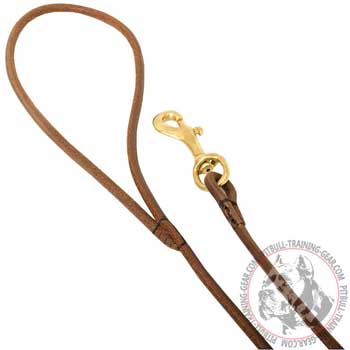 Extra Strong Handle and Brass Hook of Round Leather Dog Leash