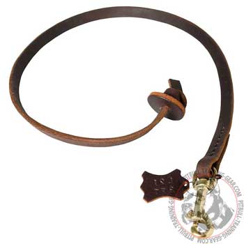 Training Short Leather Dog Lead for Pitbull with Circular Stopper