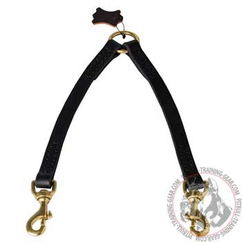 Leather Pitbull Coupler Leash with Reliable Brass Fittings