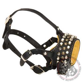 No barking Leather Pitbull Muzzle with Adjustable  Straps