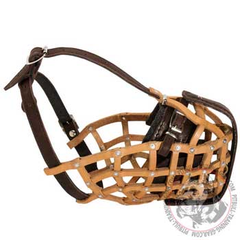 Attack Training Basket Leather Muzzle for Pitbull 