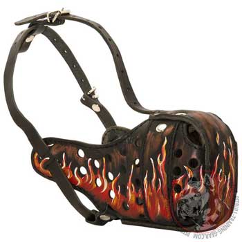 Leather Pitbull muzzle with exclusive painting